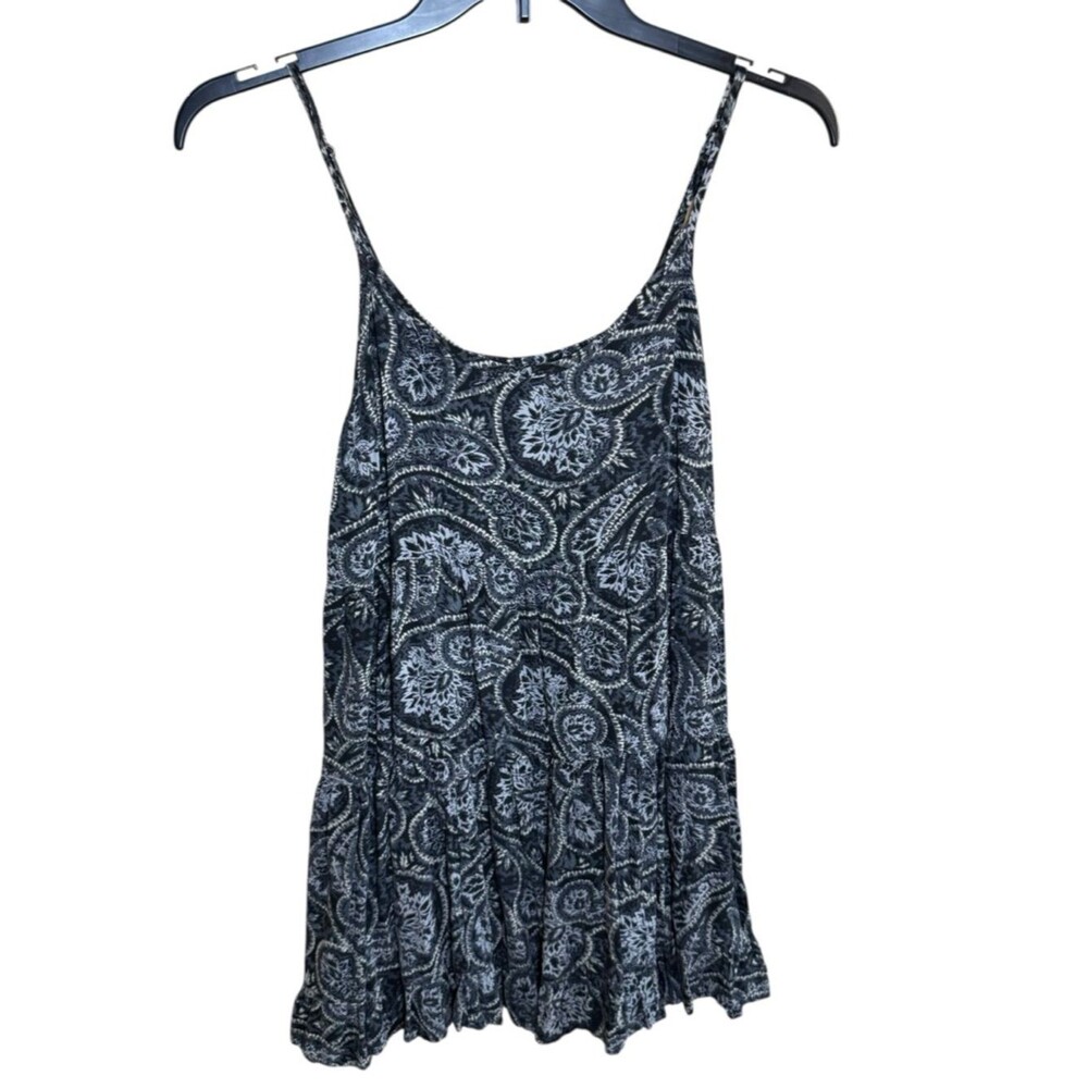 Y2K Vibe Gothcore Black Spaghetti Strap Paisley Tiered Babydoll Boho Dress-Large - Picture 1 of 8